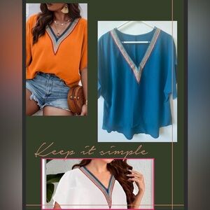 1X Boho Embroidered V-Neck Tops Bundle – 3 Pieces